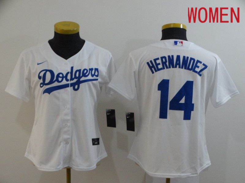 Women Los Angeles Dodgers #14 Hernandez White Nike Game MLB Jerseys->los angeles dodgers->MLB Jersey